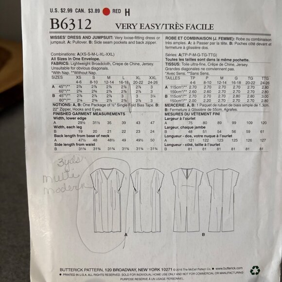 Butterick B6312 Dress Jumpsuit Pattern XSmall Small Medium Large XLarge Uncut 20 - Picture 3 of 6